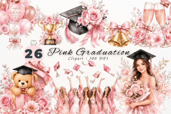 Download Pink Graduation Clipart Bundle, PNG - Graduation Collection