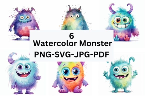 Download Watercolor Cute Monster PNG-JPG-SVG-PDF - Jpg Collection