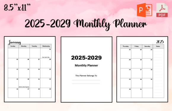 Download 2025-2029 Monthly Planner 5 Years - 2025 Collection